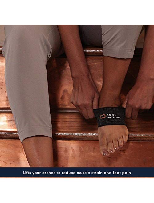 Copper Compression Copper Arch Support - 2 Plantar Fasciitis Braces/Sleeves. Guaranteed Highest Copper Content. Foot Care, Heel Spurs, Feet Pain, Flat Arches (1 Pair Blac