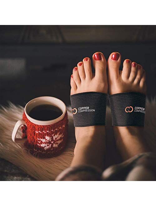 Copper Compression Copper Arch Support - 2 Plantar Fasciitis Braces/Sleeves. Guaranteed Highest Copper Content. Foot Care, Heel Spurs, Feet Pain, Flat Arches (1 Pair Blac