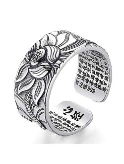 Real 925 Sterling Silver Lotus Open Rings for Women Men Gifts Vintage Floral Finger Ring Silver Fashion Party Jewelry Gifts
