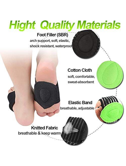 Ailaka 2 Pair Compression Cushioned Arch Support Brace, Plantar Fasciitis Sleeves for Pain Relief & Sore, Flat Feet, Heel Spurs