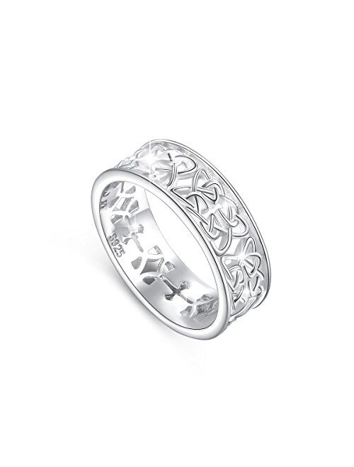 DAOCHONG Nickel-Free 925 Sterling Silver Good Luck Irish Love Trinity Woven Celtic Knot Band Ring for Women, Size 5 6 7 8 9 10 11