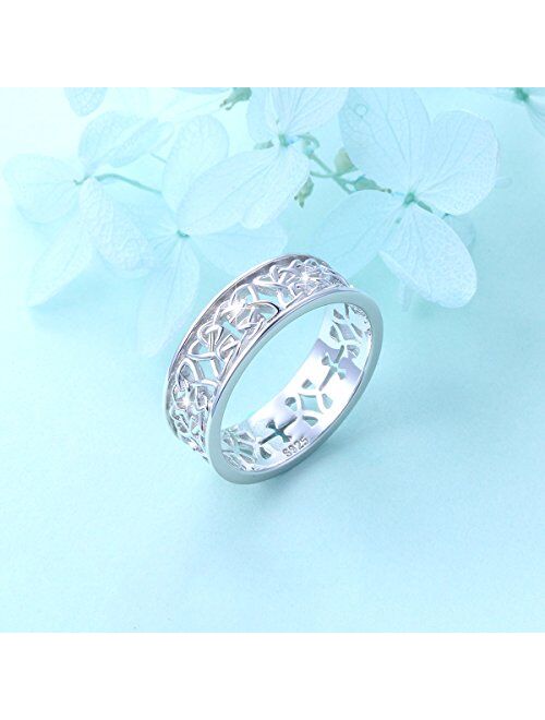 DAOCHONG Nickel-Free 925 Sterling Silver Good Luck Irish Love Trinity Woven Celtic Knot Band Ring for Women, Size 5 6 7 8 9 10 11