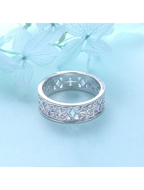 DAOCHONG Nickel-Free 925 Sterling Silver Good Luck Irish Love Trinity Woven Celtic Knot Band Ring for Women, Size 5 6 7 8 9 10 11