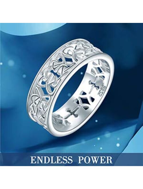 DAOCHONG Nickel-Free 925 Sterling Silver Good Luck Irish Love Trinity Woven Celtic Knot Band Ring for Women, Size 5 6 7 8 9 10 11