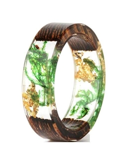 8mm Transparent Acrylic Resin Wood Ocean Style Wedding Band Anniversary Ring