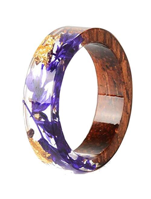 8mm Transparent Acrylic Resin Wood Ocean Style Wedding Band Anniversary Ring