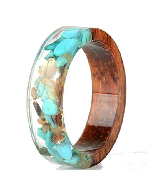 8mm Transparent Acrylic Resin Wood Ocean Style Wedding Band Anniversary Ring