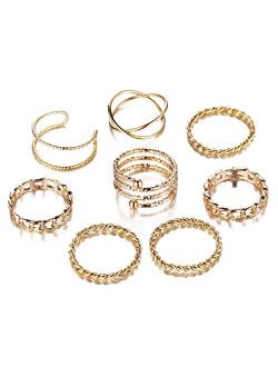 FINETOO 8 PCS Simple Knuckle Midi Ring Set Vintage Plated Gold/Silver for Women/Girl Finger Stackable Rings Set Jewelry Gifts (Gold)