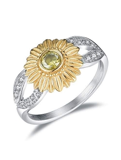 AILAAILA You are My Sunshine Sunflower Ring Stainless Steel Adjustable Cubic Zirconia Jewelry Size 5-10