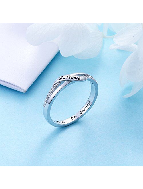 Inspirational Jewelry Sterling Silver Engraved Believe All Things are Possible Band Ring for Women Girlfriend, Size 5-10