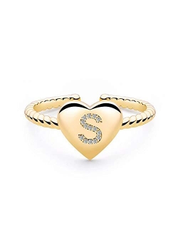 M MOOHAM Stackable Initial Rings for Women Girls, Gold Plated Dainty Heart Capital Letter Initial Rings for Women Teens Girls, Stackable Rings for Girls Engraved Alphabet