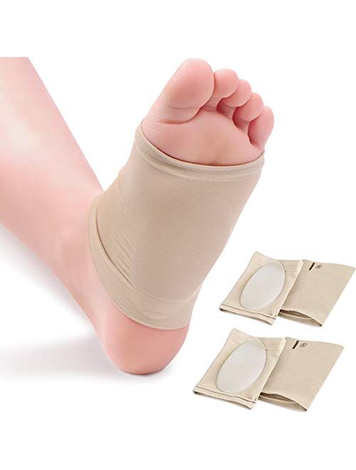 Ailaka 2 Pairs Compression Arch Support Sleeves, Cushioned Arch Support Braces Gel Pads for Flat Foot Pain Relief Plantar Fasciitis Heel Spurs