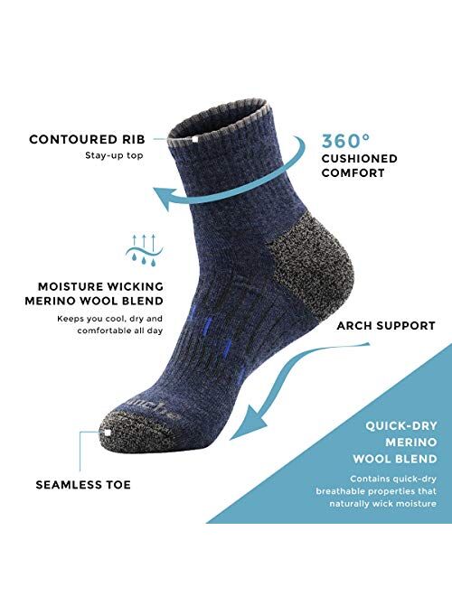 Avalanche Men's Quick Drying Merino Wool Blend Crew Socks With Arch Support 2-Pack