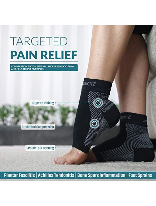 CompressionZ Plantar Fasciitis Socks - Compression Foot Sleeves - Ankle Brace Arch Support - Pain Relief for Heel Spurs, Edema, Achilles Tendonitis