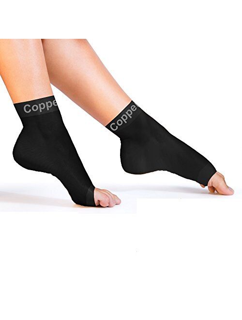 Copper Compression Recovery Foot Sleeves - Ankle and Plantar Fasciitis Support Socks. Guaranteed Highest Copper Planter Fasciitis Sock, Arch Support, Ankle Sleeve. Fit fo