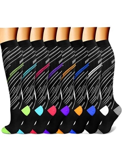 CHARMKING Compression Socks for Women & Men Circulation 8 Pairs 15-20 mmHg is Best Support for Athletic Running Cycling