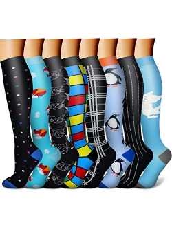 CHARMKING Compression Socks for Women & Men Circulation 8 Pairs 15-20 mmHg is Best Support for Athletic Running Cycling