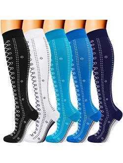 5 Pairs Compression Socks for Men Women 20-30 mmHg for Running Nurses Flight Pregnancy (Multicoloured, s)