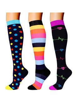 5 Pairs Compression Socks for Women Men 20-30mmhg Knee High Stocking for Sports