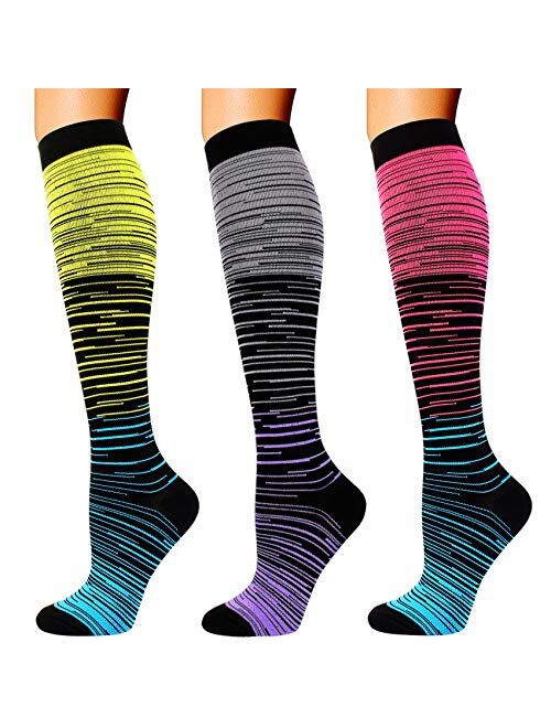 5 Pairs Compression Socks for Women Men 20-30mmhg Knee High Stocking for Sports