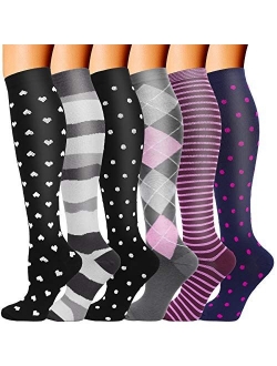 6 Pairs Compression Socks for Men and Women 20-30 mmHg Nursing Athletic Travel Flight Socks Shin Splints Knee High