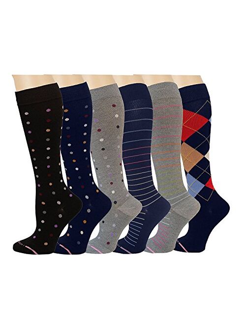 Dr Motion Ladies 6 Pair Pack Compression Socks (Assorted), Assorted, Size 9.0