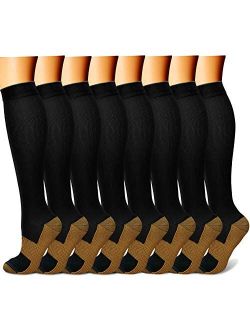 Copper Compression Socks(8 Pairs) for Men & Women 15-20 mmHg is Best Athletic & Daily for Running Flight Travel Climbing