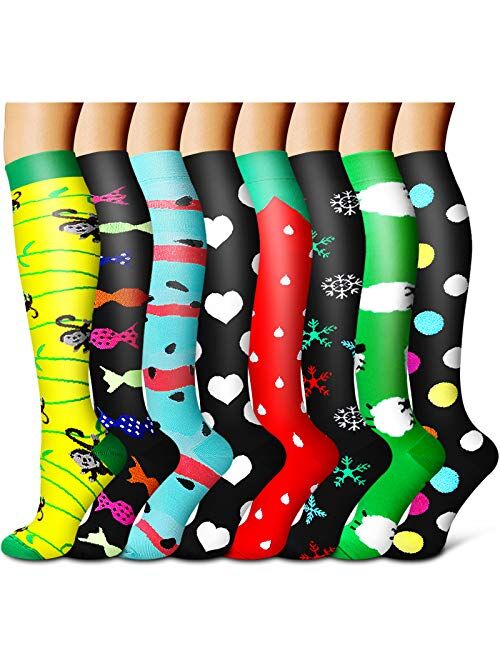 Compression Socks For Women& Men circulation(8 Pairs),Stockings-Best for Running,Sports,Hiking,Flight travel,Pregnancy