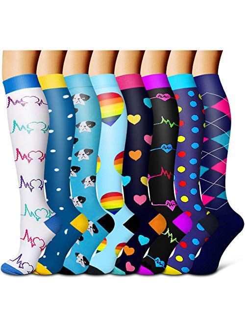 Compression Socks For Women& Men circulation(8 Pairs),Stockings-Best for Running,Sports,Hiking,Flight travel,Pregnancy