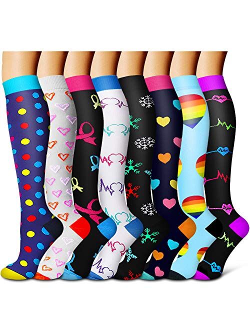 Compression Socks For Women& Men circulation(8 Pairs),Stockings-Best for Running,Sports,Hiking,Flight travel,Pregnancy