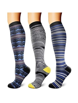 Copper Compression Socks (3 Pairs) 15-20 mmHg Circulation is Best Athletic & Daily for Men & Women, Running, Climbing