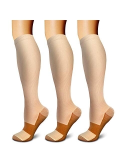 Copper Compression Socks (3 Pairs) 15-20 mmHg Circulation is Best Athletic & Daily for Men & Women, Running, Climbing