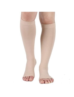 Compression Socks, 20-30 mmHg Graduated Knee-Hi Compression Stockings for Unisex, Open Toe, Opaque, Medical Support Hose for DVT, Pregnancy, Varicose Veins, Relief Shin S