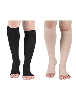 Compression Socks, 20-30 mmHg Graduated Knee-Hi Compression Stockings for Unisex, Open Toe, Opaque, Medical Support Hose for DVT, Pregnancy, Varicose Veins, Relief Shin S