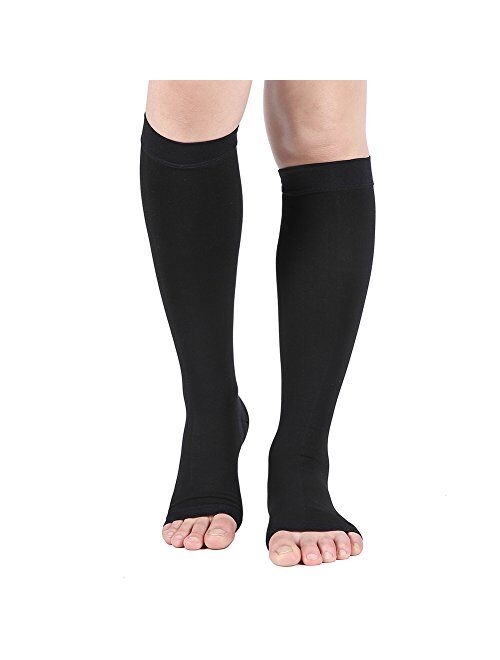 Compression Socks, 20-30 mmHg Graduated Knee-Hi Compression Stockings for Unisex, Open Toe, Opaque, Medical Support Hose for DVT, Pregnancy, Varicose Veins, Relief Shin S