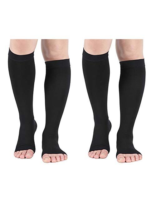 Compression Socks, 20-30 mmHg Graduated Knee-Hi Compression Stockings for Unisex, Open Toe, Opaque, Medical Support Hose for DVT, Pregnancy, Varicose Veins, Relief Shin S