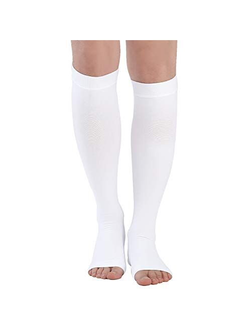 Compression Socks, 20-30 mmHg Graduated Knee-Hi Compression Stockings for Unisex, Open Toe, Opaque, Medical Support Hose for DVT, Pregnancy, Varicose Veins, Relief Shin S