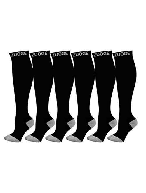 6 Pairs Compression Socks Pack - Best Medical, Nursing, Travel & Flight Socks - Running & Fitness - 15-20mmHg