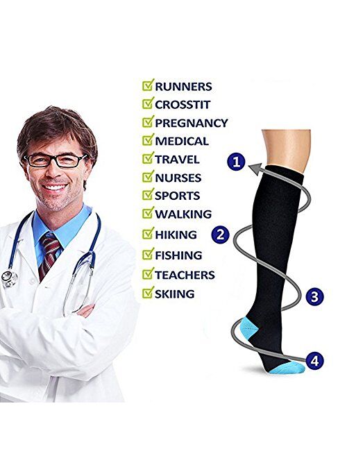 6 Pairs Compression Socks Pack - Best Medical, Nursing, Travel & Flight Socks - Running & Fitness - 15-20mmHg