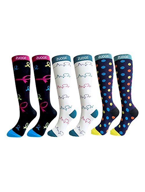 6 Pairs Compression Socks Pack - Best Medical, Nursing, Travel & Flight Socks - Running & Fitness - 15-20mmHg