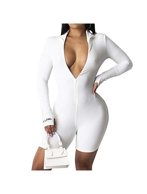 MEALIYA Women Outfit Embroidery Jumpsuits Zipper High Neck Bodycon Jumpsuit Romper Casual Shorts