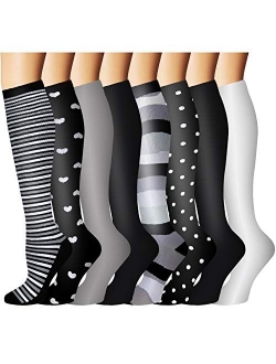 Compression Socks for Women & Men 8 Pairs 20-30 mmHg is Best Graduated Athletic, Running, Flight,Travel,Nurses (8016, Large/X-Large)