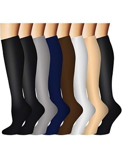 Compression Socks for Women & Men 8 Pairs 20-30 mmHg is Best Graduated Athletic, Running, Flight,Travel,Nurses (8016, Large/X-Large)