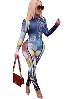 Womens Sexy Strapless Long Sleeve Floral Print Nightclub Clubwear Bodycon Jumpsuit Rompers