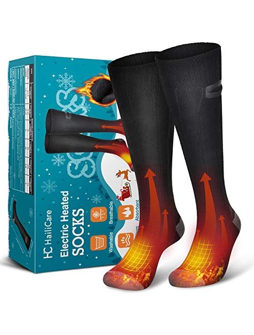 HailiCare Heated Socks for Men Women Rechargeable Electric Socks 4000mAh Battery Washable Heating Socks, 3 Heating Settings Thermal Sock Winter Warm Cotton Socks for Outd