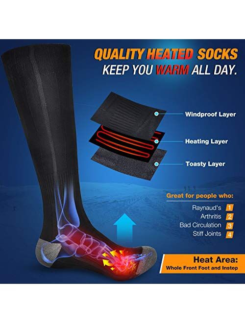 HailiCare Heated Socks for Men Women Rechargeable Electric Socks 4000mAh Battery Washable Heating Socks, 3 Heating Settings Thermal Sock Winter Warm Cotton Socks for Outd