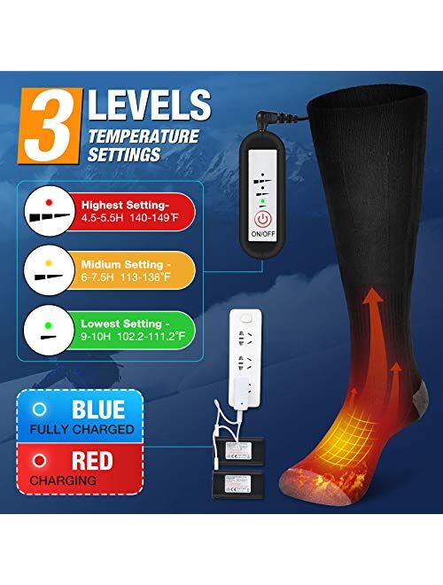 HailiCare Heated Socks for Men Women Rechargeable Electric Socks 4000mAh Battery Washable Heating Socks, 3 Heating Settings Thermal Sock Winter Warm Cotton Socks for Outd