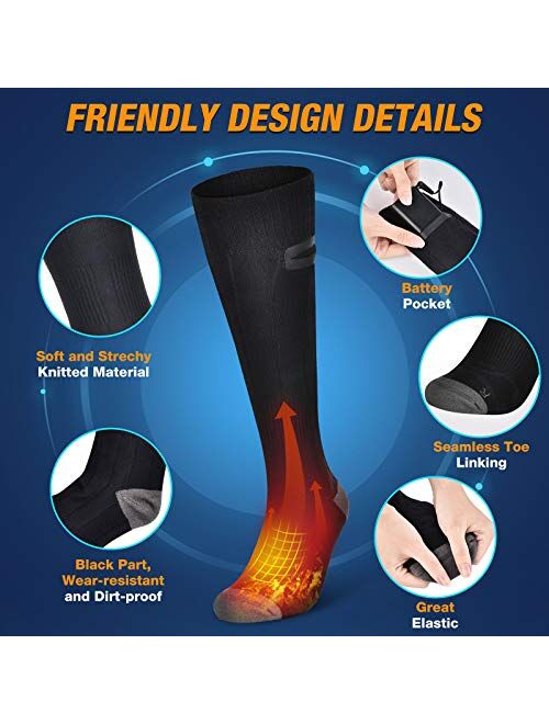 HailiCare Heated Socks for Men Women Rechargeable Electric Socks 4000mAh Battery Washable Heating Socks, 3 Heating Settings Thermal Sock Winter Warm Cotton Socks for Outd