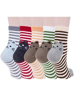 5 Pairs Womens Cute Animal Socks Dog Cat Fun Cotton Casual Crew Funny Socks