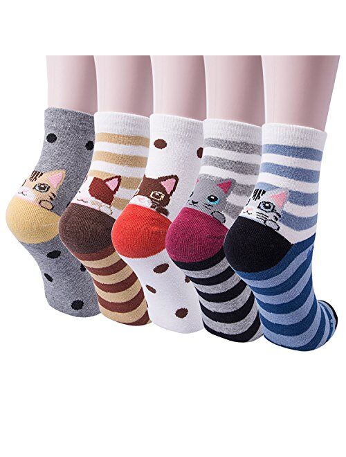 5 Pairs Womens Cute Animal Socks Dog Cat Fun Cotton Casual Crew Funny Socks